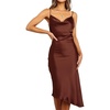 image:imageRVivimos Womens Satin Dress Spaghetti Straps Side Slit Cowl Neck Irregular Hem Midi DressRust