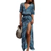 image:imageRVivimos Womens Summer Boho Button Up V Neck Floral Print Roll Up Causal Split Beach Midi DressesBlue