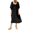 image:imageRVivimos Womens Summer Boho Cotton Puff Sleeve Dress Swiss Dots Lace Up Smocked Casual ALine Flowy Midi DressBlack