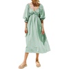 image:imageRVivimos Womens Summer Boho Cotton Puff Sleeve Dress Swiss Dots Lace Up Smocked Casual ALine Flowy Midi DressGreen