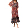 image:imageRVivimos Womens Summer Boho Floral Print Midi Dress Short Sleeve Deep V Neck Empire Waist Flowy Beach Dress with PocketsRed