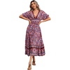 image:imageRVivimos Womens Summer Boho Floral Print Midi Dress Short Sleeve Deep V Neck Empire Waist Flowy Beach Dress with PocketsWinered