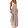 image:imageRVivimos Womens Summer Casual Adjustable Spaghetti Strap V Neck Boho Loose Fit Backless Maxi Dress with PocketsKhaki