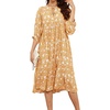 image:imageRVivimos Womens Summer Casual Midi Dress Lantern Sleeve Tie V Neck Boho Floral Print Loose Fit Flowy Long DressesYellow