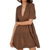 image:imageRVivimos Womens Summer Cotton Flowy Mini Dress V Neck Short Sleeve Boho Ruffle Tiered Casual Loose Tunic DressBrown