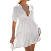 image:imageRVivimos Womens Summer Cotton Flowy Mini Dress V Neck Short Sleeve Boho Ruffle Tiered Casual Loose Tunic DressWhite