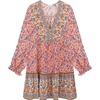 image:imageRVivimos Womens Summer Cotton Long Sleeves Casual Boho VNeck Buttons Floral Print Mini Tunic DressPink
