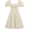 image:imageRVivimos Womens Summer Cotton Short Sleeve Square Neck Elastic Smocked Ruffle Floral Print Swing Mini DressBeige