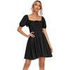 image:imageRVivimos Womens Summer Cotton Short Sleeve Square Neck Elastic Smocked Ruffle Floral Print Swing Mini DressBlack