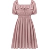 image:imageRVivimos Womens Summer Cotton Short Sleeve Square Neck Elastic Smocked Ruffle Floral Print Swing Mini DressMauve