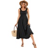 image:imageRVivimos Womens Summer Cotton Sleeveless Midi Dresses Vintage Lace Trim Button Up Tie Waist Casual ALine Flowy Long DressesBlack
