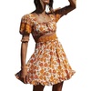 image:imageRVivimos Womens Summer Short Sleeve Cotton Floral Print Bohemian Mini DressYellow