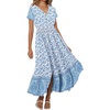 image:imageRVivimos Womens Summer Short Sleeve Cotton Print Button Up Bohemian Midi DressBlue