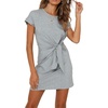 image:imageRVivimos Womens Summer Short Sleeve Cotton Solid Tieup TShirt DressGrey