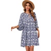 image:imageRVivimos Womens Summer V Neck Casual Dresses Lantern Sleeve Boho Floral Print Loose Flowy Mini DressDarkblue
