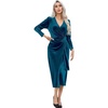 image:imageRVivimos Womens Velvet V Neck Wrap Dress Fall Winter Long Sleeve Waist Ruched Elastic Elegant Midi DressTeal