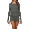 image:imageRVivimos Womens Winter Long Sleeve Ruched Drawstrings Knit Stretchy Bodycon T Shirt Mini DressesGrey