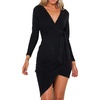 image:imageRVivimos Womens Winter Long Sleeve V Neck Asymmetrical Knit Sweater DressesBlack