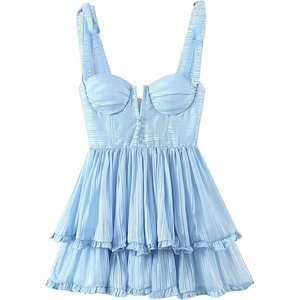 image:imageRVivimos Womens Corset Dress Summer Boho Floral Print Adjustable Straps Sexy Backless Layered Ruffle Hem Mini SundressBlue