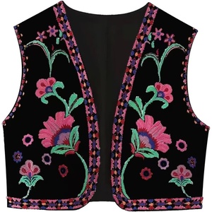 image:imageRVivimos Womens Cotton Cropped Vest Spring Summer Sleeveless Floral Embroidery Open Front Vintage CardiganBlackpink