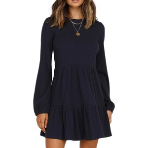image:imageRVivimos Womens Fall Winter Cotton Long Sleeves Ruffle Casual Knit Sweater Swing Flare Mini DressNavyblue