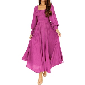 image:imageRVivimos Womens Puff Long Sleeve Maxi Dress Square Neck Elastic Empire Waist Swiss Dots Casual Flowy ALine Long DressesFuchsia