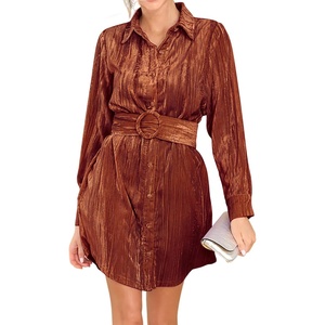 image:imageRVivimos Womens Shirt Dress Fall Velvet Button Down Long Sleeve Casual Mini Dress with BeltRustbrown