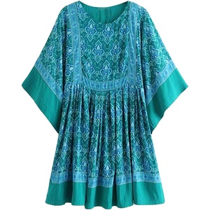 image:imageRVivimos Womens Summer Cotton Half Sleeve Casual Loose Bohemian Floral Tunic DressesGreen