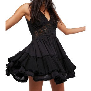 image:imageRVivimos Womens Summer Ruffles V Neck Backless Beach Short DressesBlack