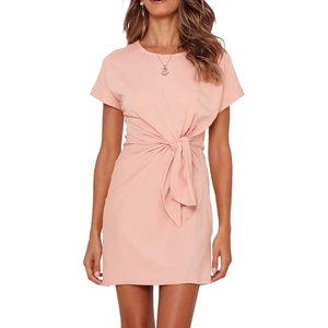 image:imageRVivimos Womens Summer Short Sleeve Cotton Solid Tieup TShirt DressBlush