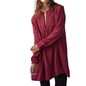 image:imageRVivimos Womens Tunic Dress Fall Cotton Button Down Long Sleeves Casual Mini Shirt DressBurgundy
