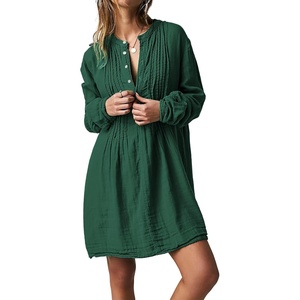 image:imageRVivimos Womens Tunic Dress Fall Cotton Button Down Long Sleeves Casual Mini Shirt DressEmeraldgreen