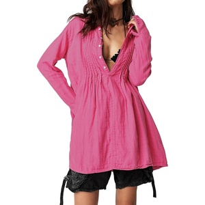 image:imageRVivimos Womens Tunic Dress Fall Cotton Button Down Long Sleeves Casual Mini Shirt DressHotpink