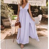 image:imageRVivimos Boho Dress for Women Sexy Deep V Neck Sleeveless Hollow Out Backless Casual Side Slit Maxi DressPurple