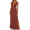 image:imageRVivimos Boho Dress for Women Sexy Deep V Neck Sleeveless Hollow Out Backless Casual Side Slit Maxi DressRedbrown2