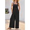 image:imageRVivimos Jumpsuits for Women Summer Cotton Sleeveless Smocked Casual One Piece Vacation Wide Leg Long Rompers with PocketsBlack