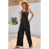 image:imageRVivimos Jumpsuits for Women Summer Cotton Sleeveless Smocked Casual One Piece Vacation Wide Leg Long Rompers with PocketsBlack