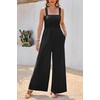 image:imageRVivimos Jumpsuits for Women Summer Cotton Sleeveless Smocked Casual One Piece Vacation Wide Leg Long Rompers with PocketsBlack