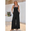 image:imageRVivimos Jumpsuits for Women Summer Cotton Sleeveless Smocked Casual One Piece Vacation Wide Leg Long Rompers with PocketsBlack