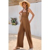 image:imageRVivimos Jumpsuits for Women Summer Cotton Sleeveless Smocked Casual One Piece Vacation Wide Leg Long Rompers with PocketsBrown