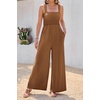 image:imageRVivimos Jumpsuits for Women Summer Cotton Sleeveless Smocked Casual One Piece Vacation Wide Leg Long Rompers with PocketsBrown