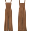 image:imageRVivimos Jumpsuits for Women Summer Cotton Sleeveless Smocked Casual One Piece Vacation Wide Leg Long Rompers with PocketsBrown