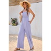 image:imageRVivimos Jumpsuits for Women Summer Cotton Sleeveless Smocked Casual One Piece Vacation Wide Leg Long Rompers with PocketsPurple