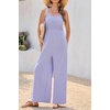 image:imageRVivimos Jumpsuits for Women Summer Cotton Sleeveless Smocked Casual One Piece Vacation Wide Leg Long Rompers with PocketsPurple