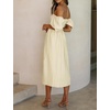 image:imageRVivimos Summer Dress for Women Cotton Plaid Puff Sleeves Casual OffShoulder Boho Side Slit Midi DressBeige