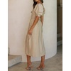 image:imageRVivimos Summer Dress for Women Cotton Plaid Puff Sleeves Casual OffShoulder Boho Side Slit Midi DressKhaki