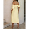 image:imageRVivimos Summer Dress for Women Cotton Plaid Puff Sleeves Casual OffShoulder Boho Side Slit Midi DressLight Yellow
