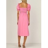 image:imageRVivimos Summer Dress for Women Cotton Plaid Puff Sleeves Casual OffShoulder Boho Side Slit Midi DressPink