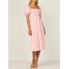 image:imageRVivimos Summer Dress for Women Cotton Plaid Puff Sleeves Casual OffShoulder Boho Side Slit Midi DressPinkplaid