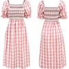 image:imageRVivimos Summer Dress for Women Cotton Plaid Puff Sleeves Casual OffShoulder Boho Side Slit Midi DressPinkplaid